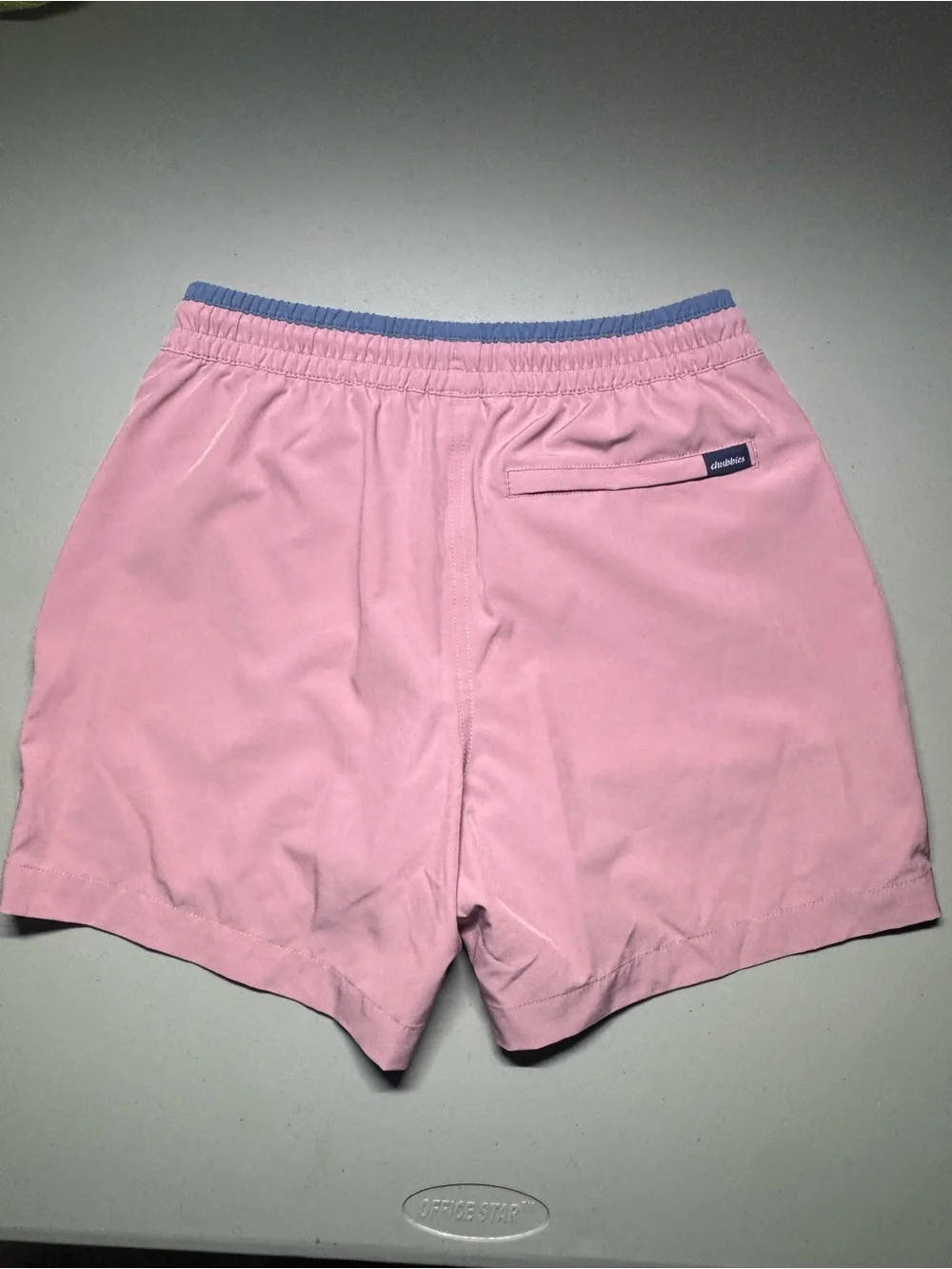 chubbies Pink Swim Hybrids with Blue Waistband